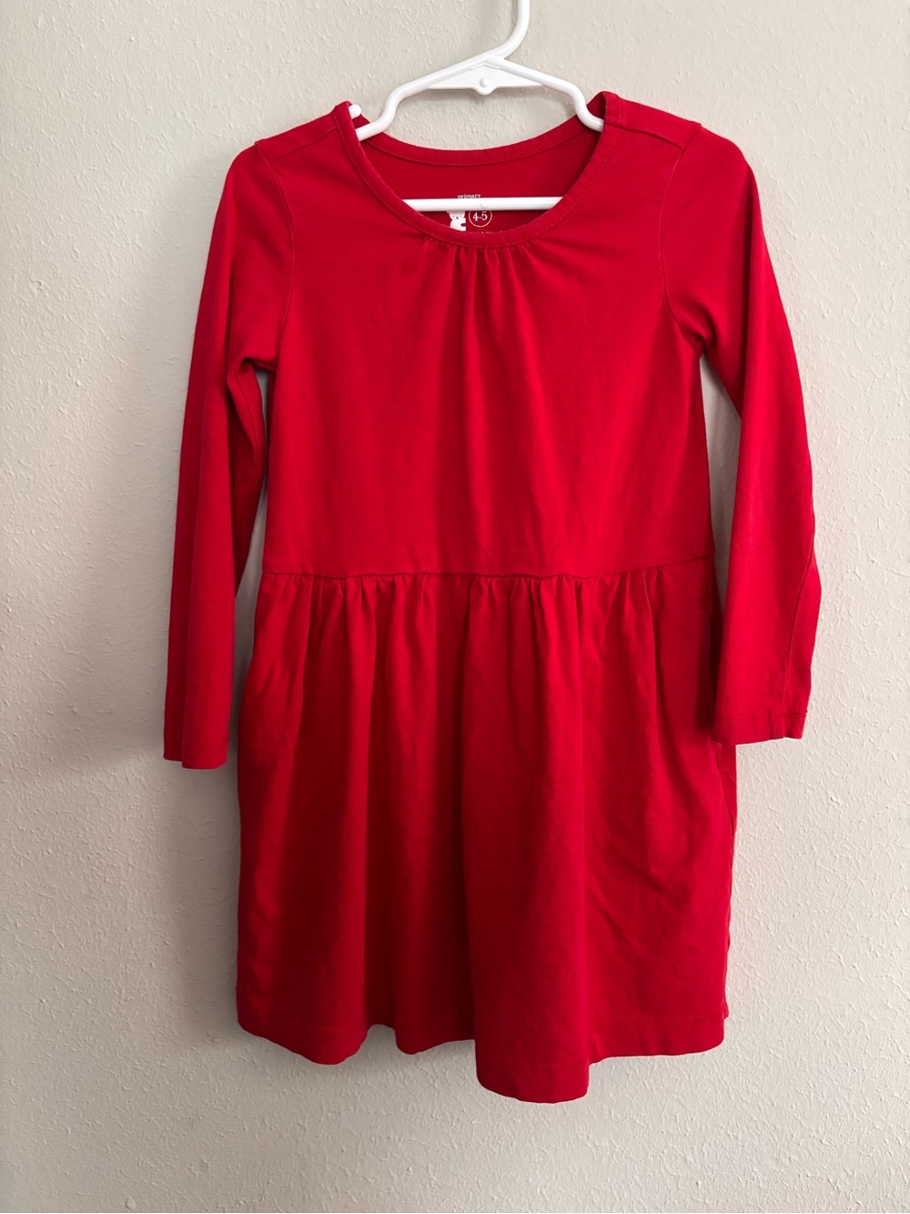 Primary Long Sleeve Red Dress Size 4-5 100% Cotton